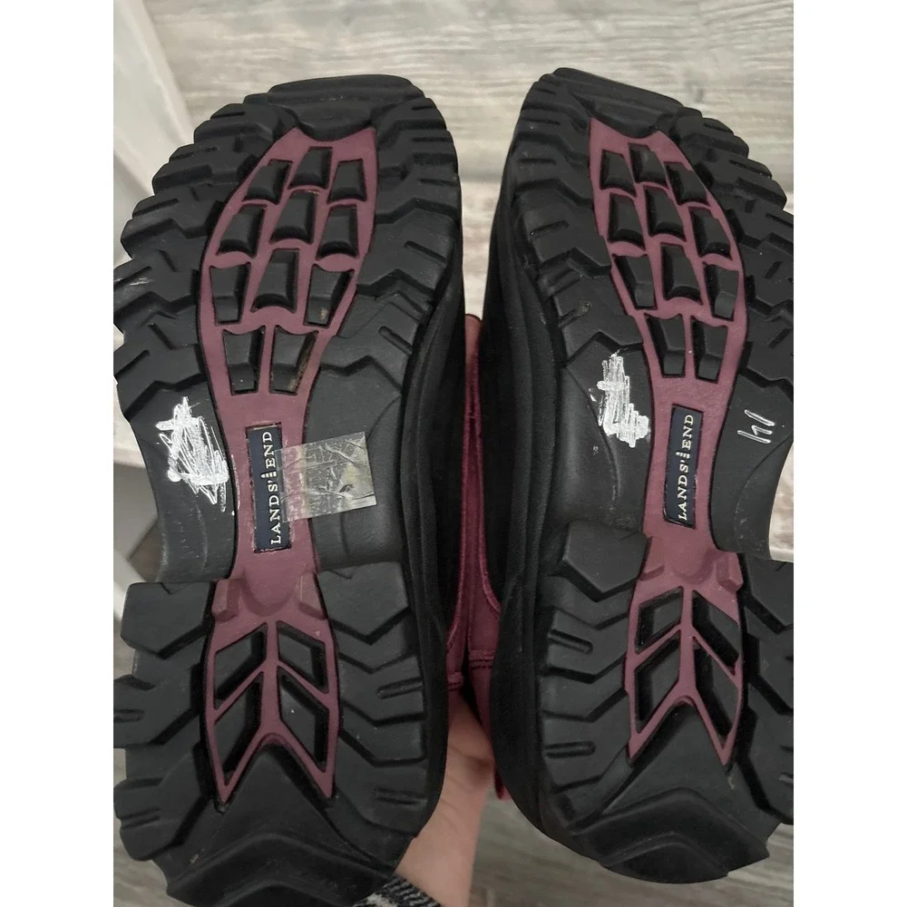 Lands end Womens Burgundy Black Suede Rubber Duck Boots Waterproof Low Top Shoes